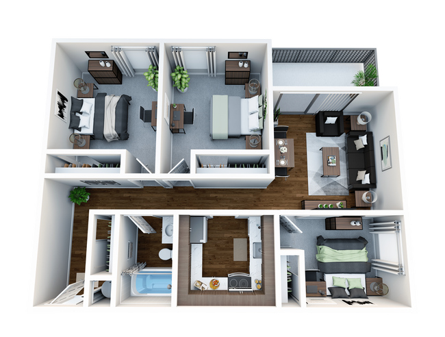 Lakeview-3bed1ba-A-3D - Lakeview Apartments
