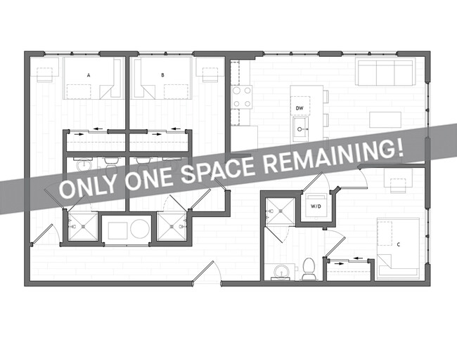 3x3 Premium B - Only One Space Remaining! - HERE Tuscaloosa Student Apartments