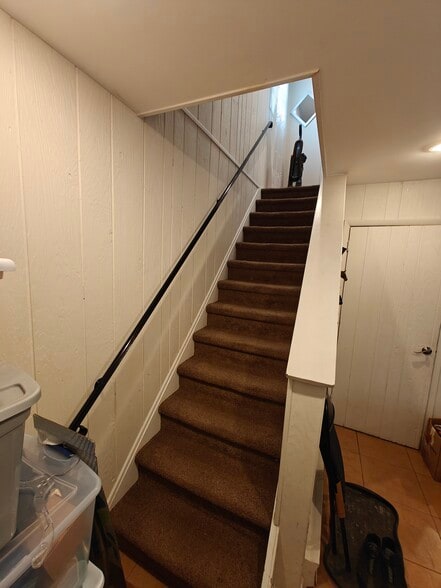 Staircase with carpet and hand rail. - 29 Peter Way