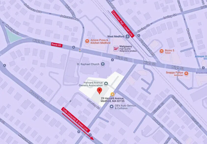 Map with Train and Bus Routes - 29 Harvard Ave