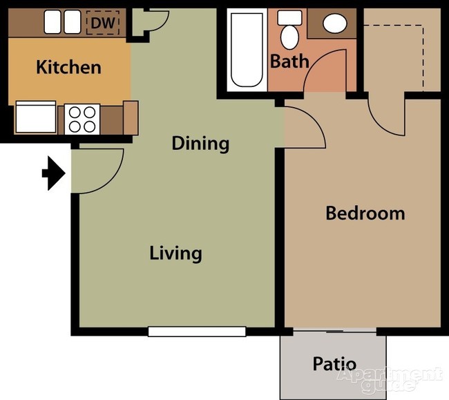 A 1BR/1BA 583 sq. ft. - Emerald Cove Apartments