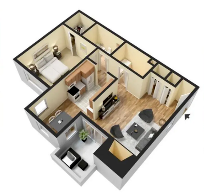 1 Bedroom 1 Bathroom Floor Plan - Tide Mill Apartments