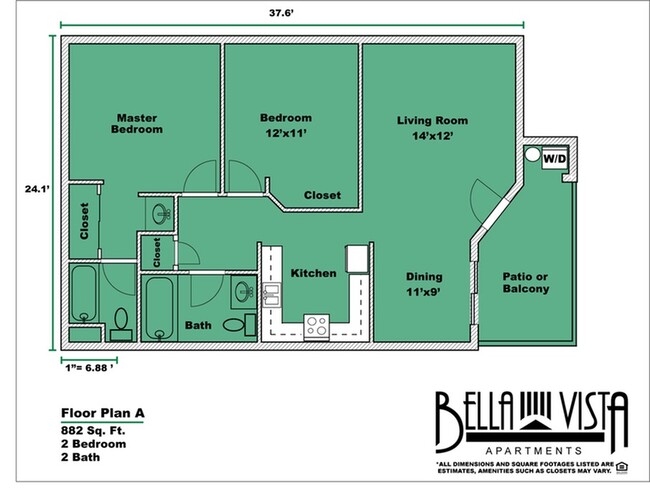 Two Bed Two Bath Floor Plan - Bella Vista