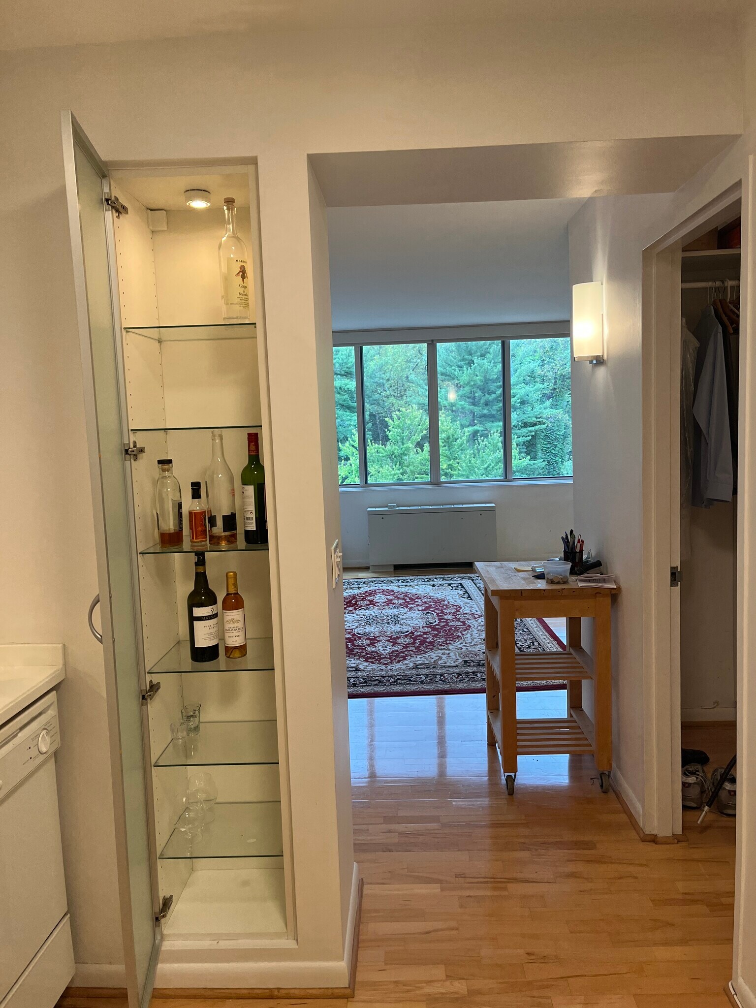Kitchen to Living Area - open cabinet view - 2939 Van Ness Street, NW