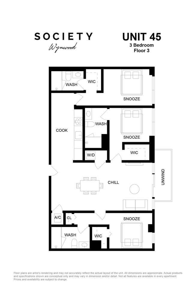 3 Bed - Unit 45 - Fl 3 - Society Wynwood