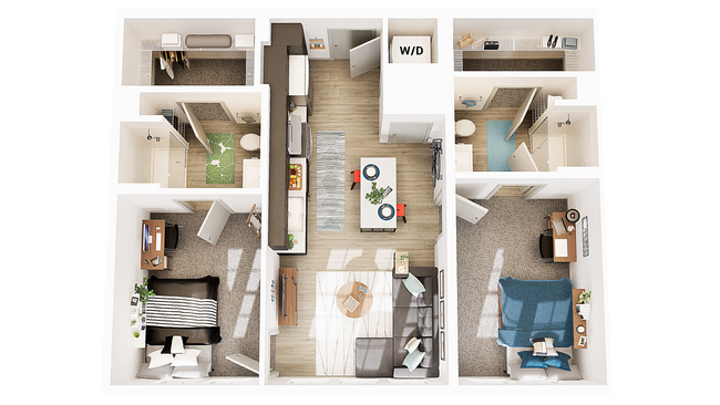 3D Floorplan - Unit B1 - Union on Frank