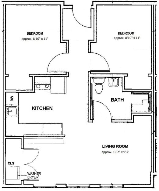 E2 Classic Layout 2 - 2bd/2person (floor plan) - The Elements