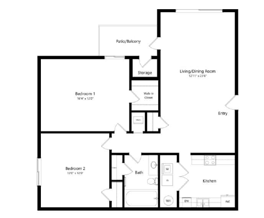 2x1 Floorplan - Silverstone Apartments