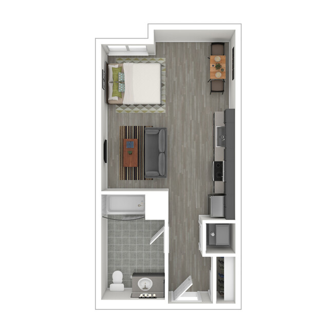 S2 - Staged Studio Floor Plan - 424 SF - Catalina West Adams