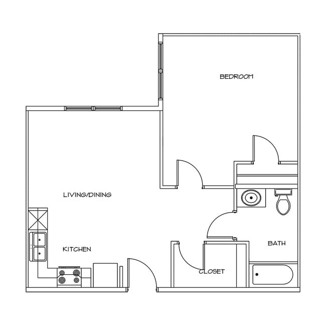 1 Bedroom, 1 Bathroom. Unit E - Timberline Terrace Apartments
