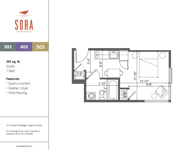 Units 403 & 503 - 291 SQFT - Sora Apartments
