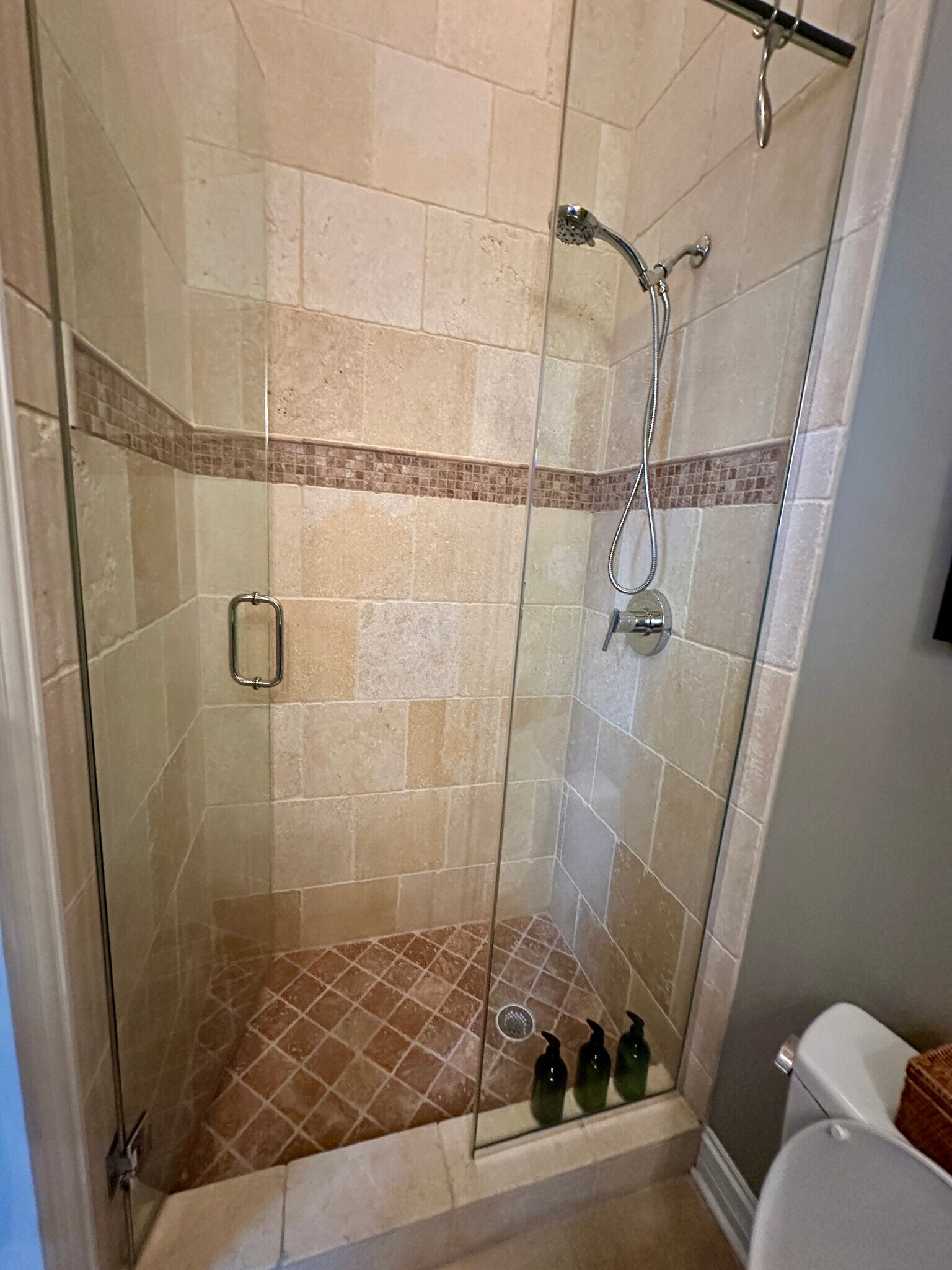 Hall shower with travertine tile - 2651 W Haddon Ave