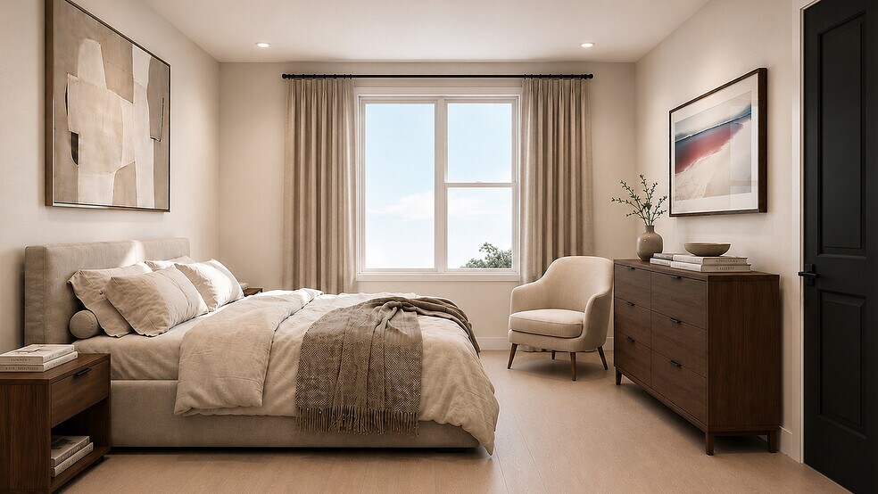 Modern bedroom interior at The Mont apartments - The Mont Granary