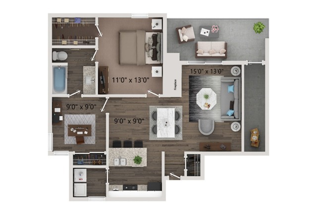 Two bedroom - one bath floor plan with full size washer and dryer connections. Ground floor homes offer wood plank style flooring all through out. Second floor homes offer carpet in the bedroom's and closets. - Preserve at Preston