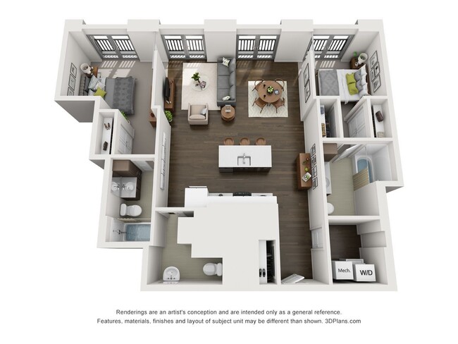 The Dianne - 2x2 Penthouse C - 2 Beds - 2 Baths - 1185 Sq. ft. - Dianne