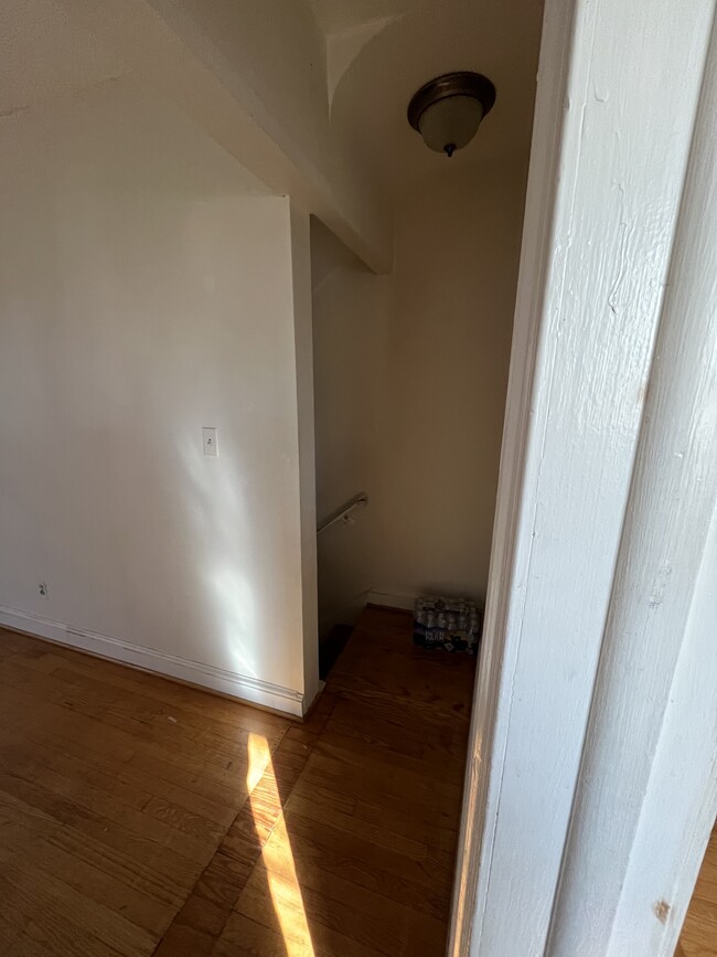 living room stairs to lower level kitchen and bath - 1417 West 37th Street