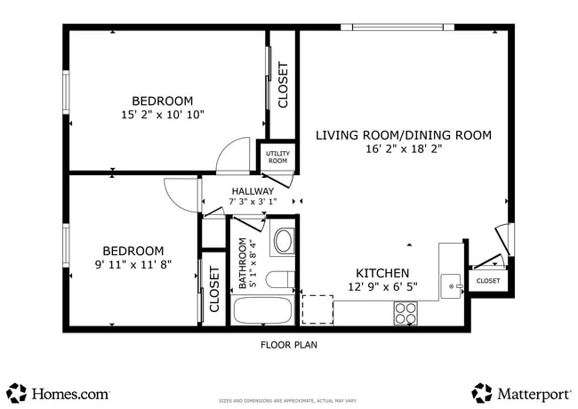2BR, 1 BA - 855SF - Princeton Apartments
