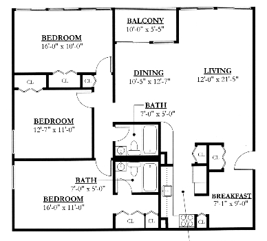 3BR/2BA - Park Square Apartments