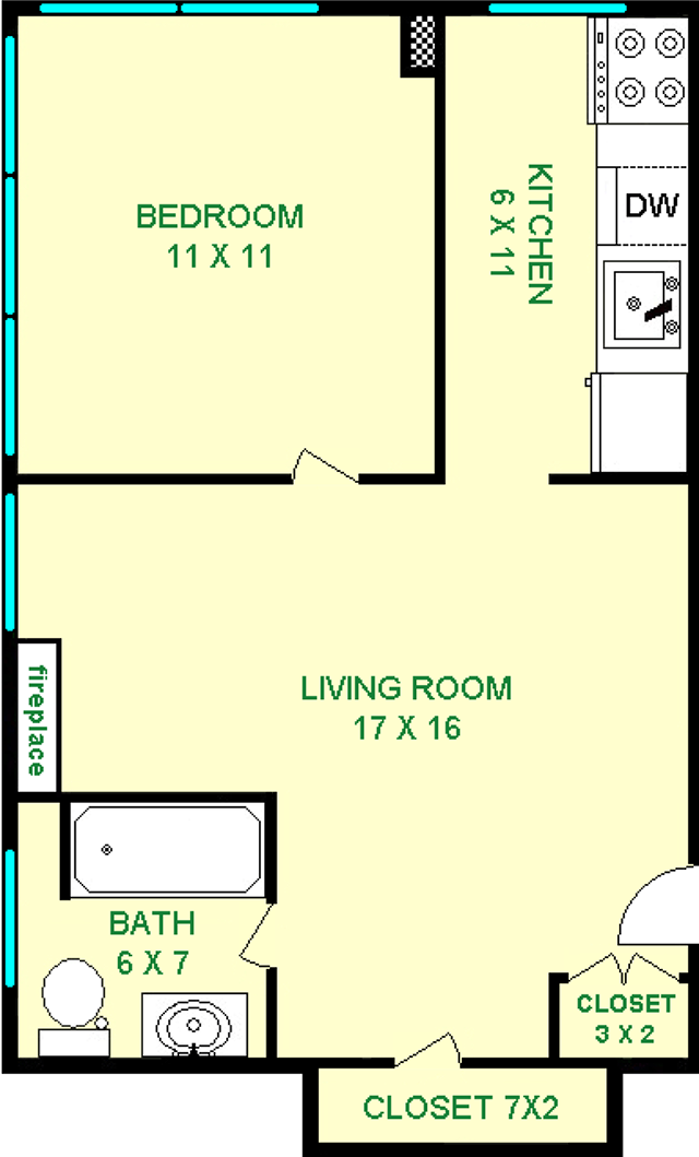 Thaw One Bedroom Floorplan - Cloisters