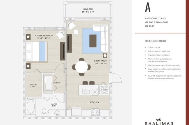 One Bedroom floor plan - Shalimar at Davie