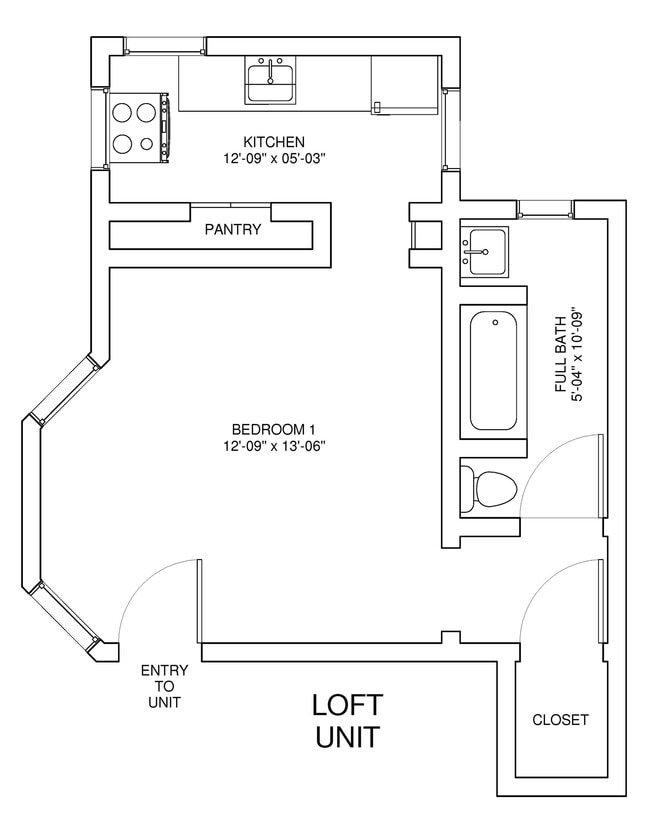 0x1B Studio Floorplan - 2409-2417 W. Clifton Ave
