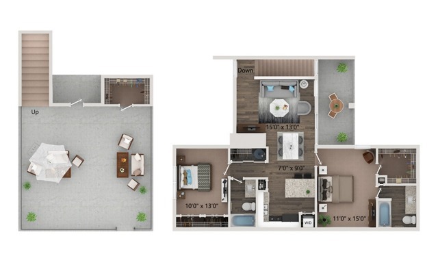 Two bedroom - two bathroom townhome with full size washer and dryer connections. Ground floor homes offer wood plank style flooring all through out. Second floor homes offer carpet in the bedroom's and closets. - Preserve at Preston