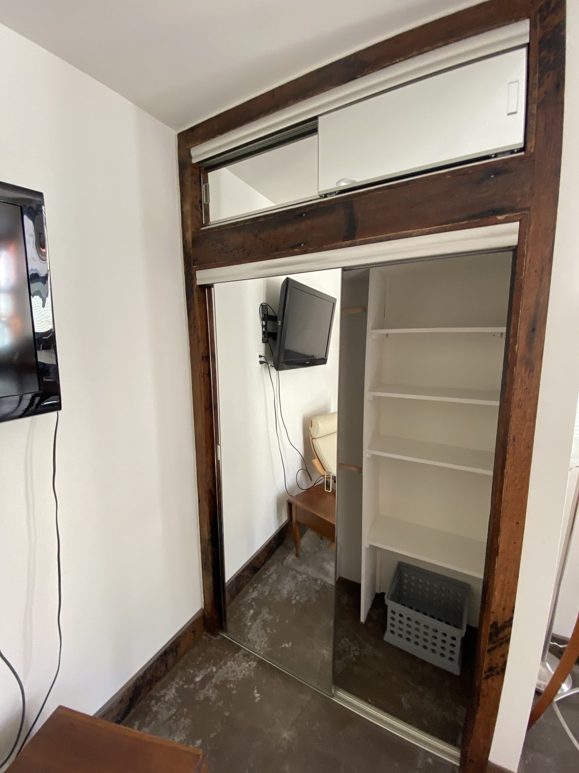 sliding mirrored closet door with built-ins - 2258 Overland Ave
