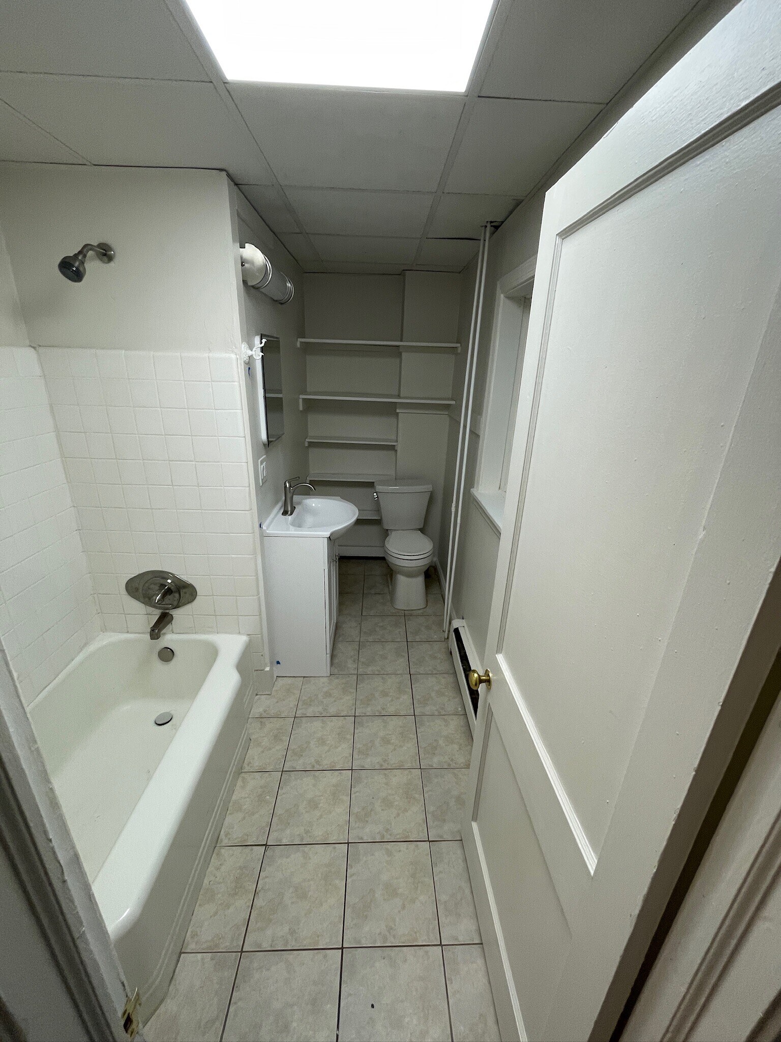 Bathroom with great lighting and plentiful shelving - 227 E Hector St
