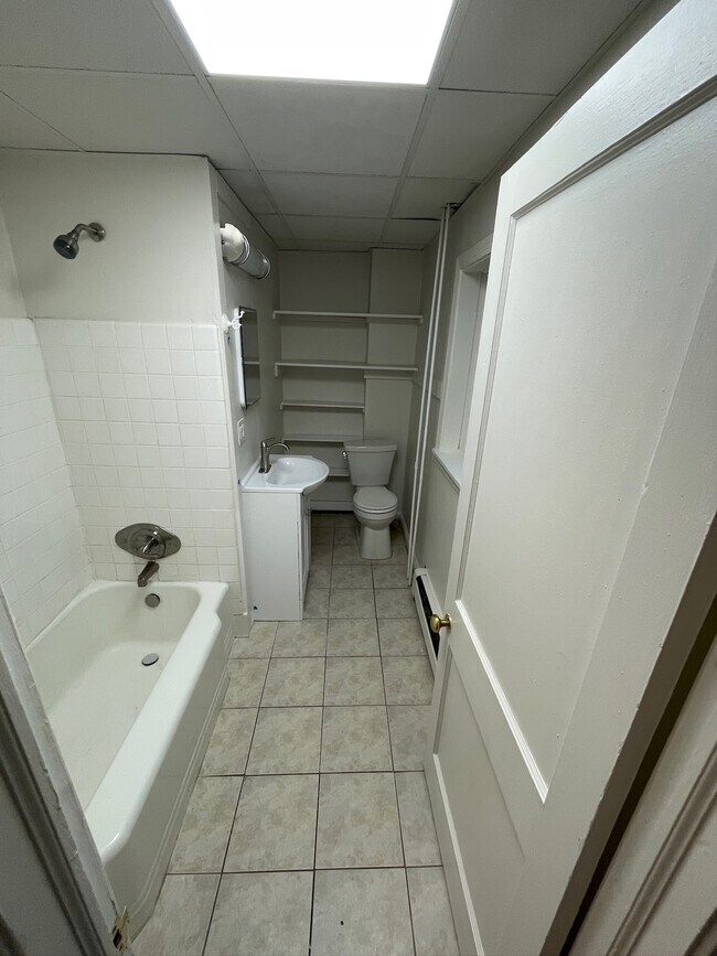 Bathroom with great lighting and plentiful shelving - 227 E Hector St