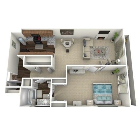 One bedroom, one bath, 864 square foot floor plan - Broadview Ridge