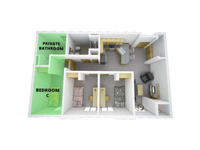 Premium Bedroom With Private Bathroom - Park at 1824 Student Apartments