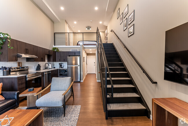 Furnished Studio Loft - 625SF - Staircase Loft Entry