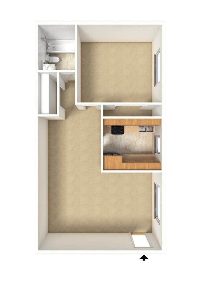 3D one bed w/o furniture - 2112 Columbia Pike