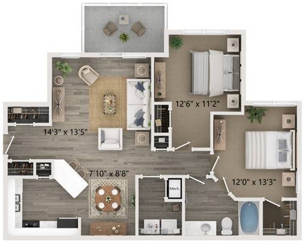 B1 Two Bedroom Floor Plan - Halston Paces Crossing