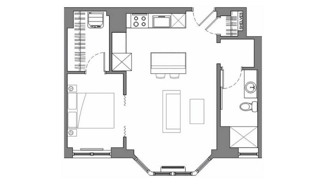 One Bedroom with Island - The Abington