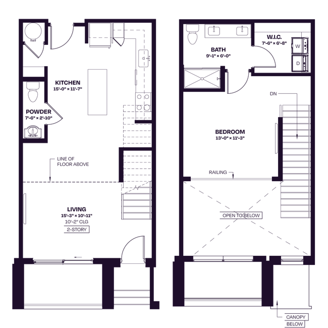 Oberon L1 Two-Story One Bedroom Floor Plan - Oberon