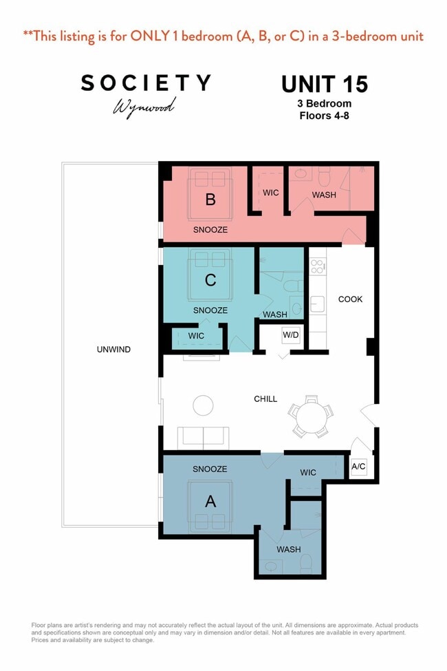 3 Bed RBB - Unit 15 - Fl 4-8 - Society Wynwood