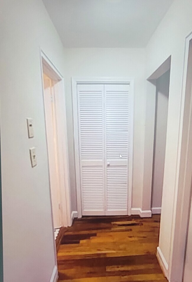 Hallway to bedrooms and bath. Stackable full size W/D in closet. - 1332 Euclid Ave NE