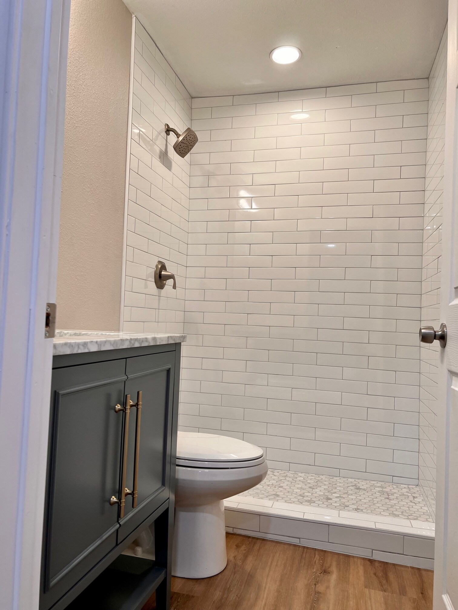 renovated bathroom with oversized shower - 1266 Dove St