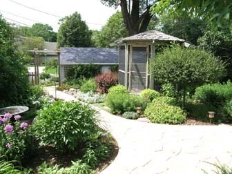 Backyard, gazebo and garage viewed from the deck at the back of the house. - 2261 Scudder Street
