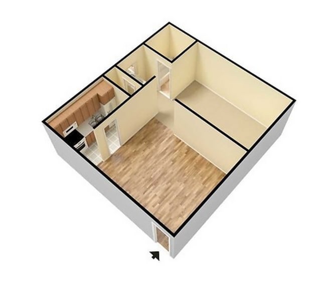 Explore this cozy apartment layout with a seamless blend of living and kitchen spaces. - Helix at the District