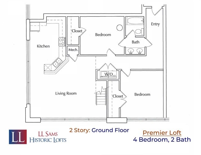 Premier 4-2 Ground Floor Plan - LL Sams Apartments