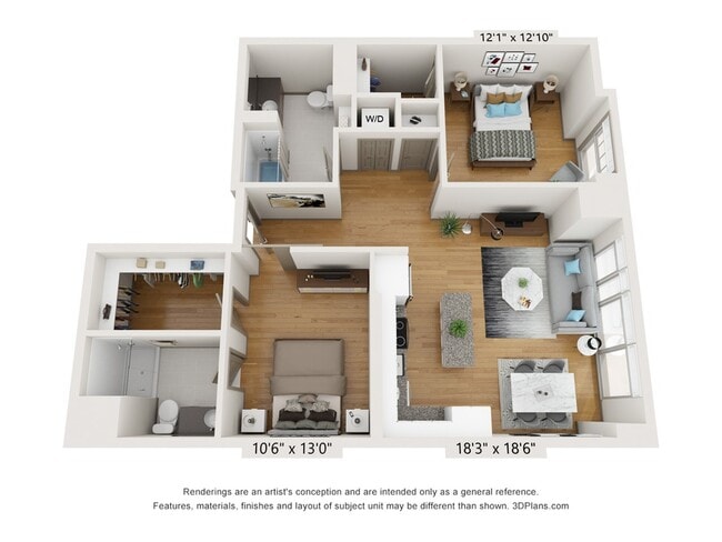 2-Bedroom 2-Bathroom 1141 sf - The Collins