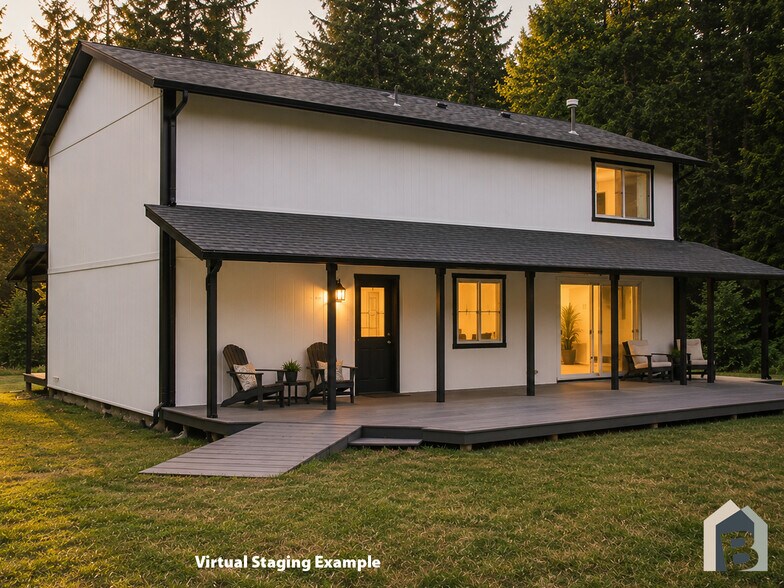 Back of house with large yard, XL deck (virtual staging example) - 20981 Port Gamble Rd NE