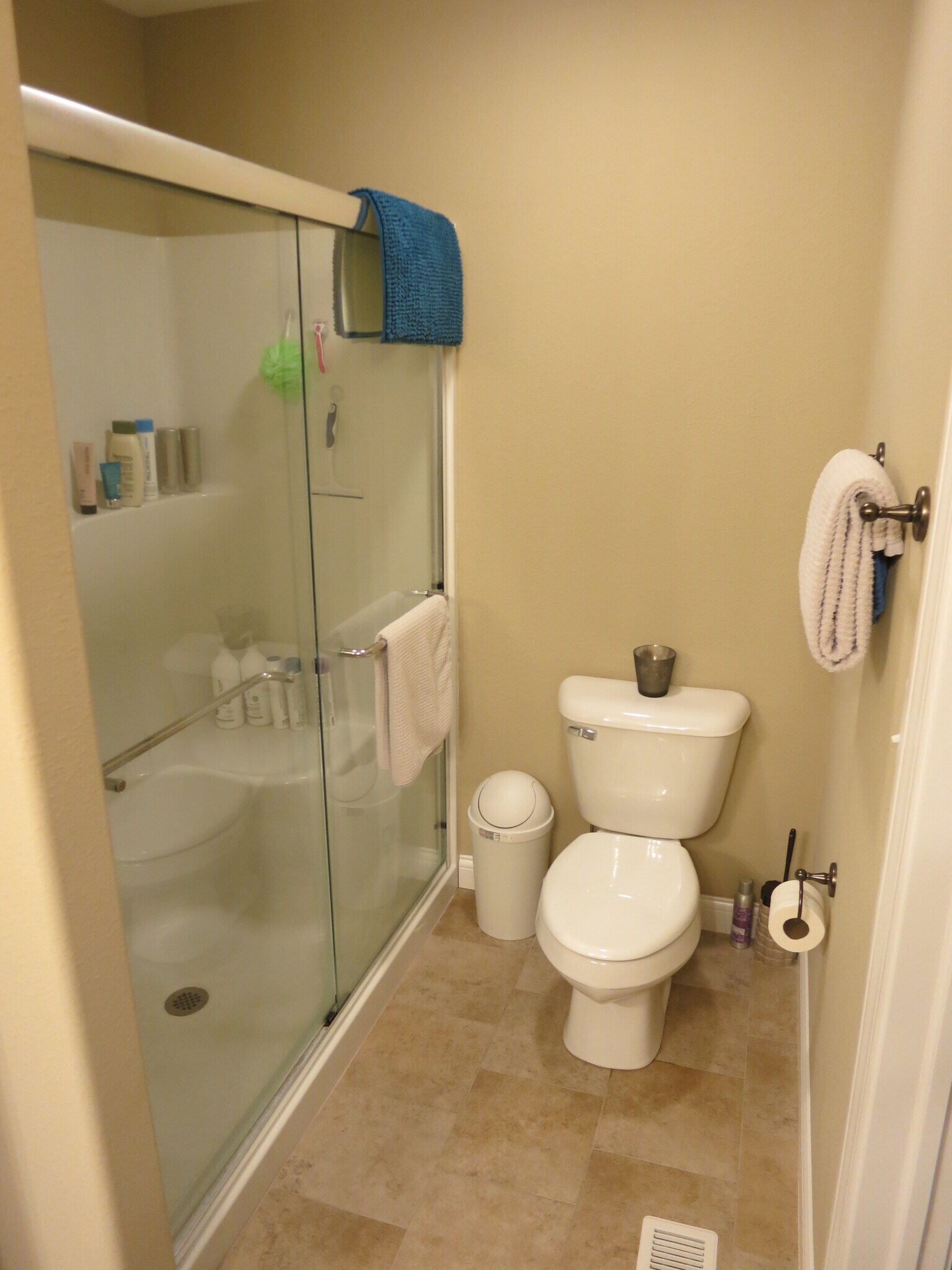 Private full master bath with walk-in shower - 1906 English Oak