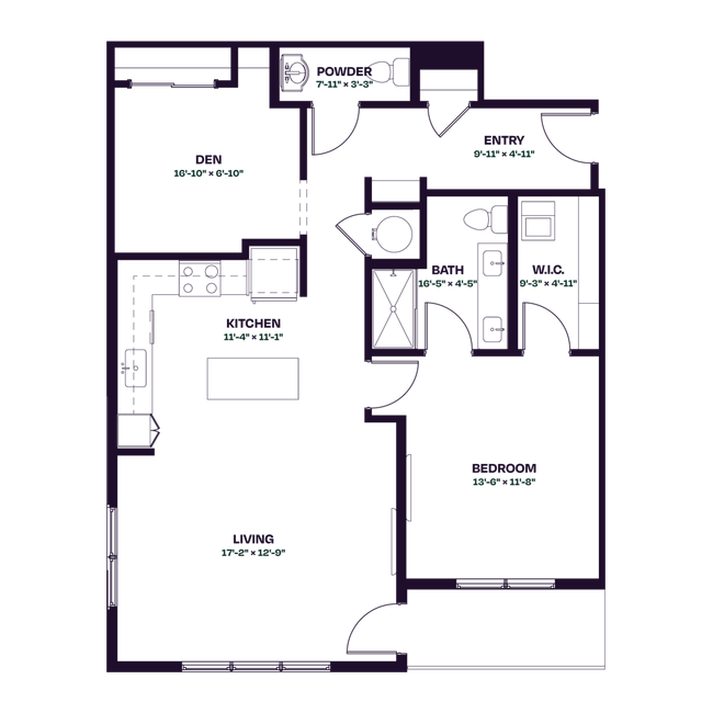 Oberon B1 One Bedroom Den Floor Plan - Oberon