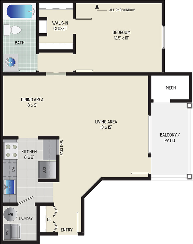 1 BR/ 1 BA (Style B2) | 690 sq. ft. - Seneca Club Apartments