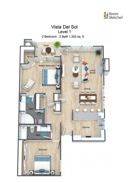 2 Bed, 2 Bath, 1,300 sq. ft. - Vista Del Sol Apartments