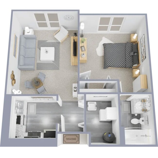 One bedroom, one bath, 625 square foot floor plan - Clear Creek Commons