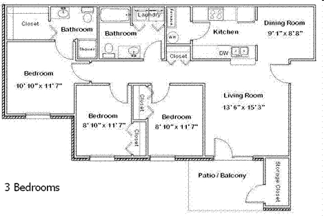 3BR/2BA - East Main Apartments